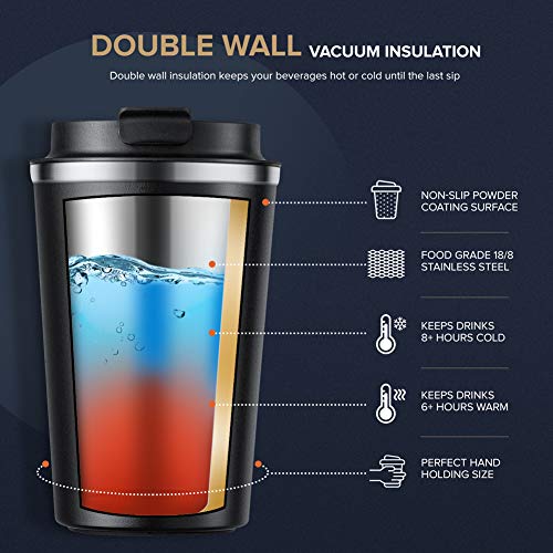 Lungogo Taza de Café Aislamiento Vaso de Viaje Diseño a Prueba de Fugas Frasco de Vacío de Doble Acero Inoxidable Café para Llevar 380ML, Rosado