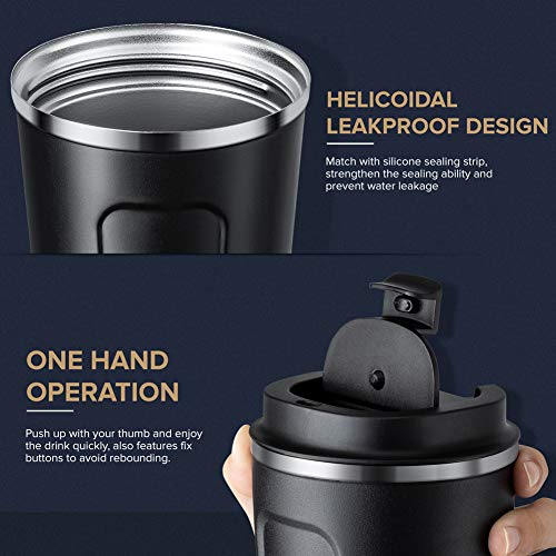 Lungogo Taza de Café Aislamiento Vaso de Viaje Diseño a Prueba de Fugas Frasco de Vacío de Doble Acero Inoxidable Café para Llevar 380ML, Rosado