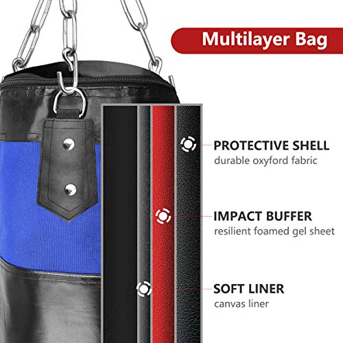 Luniquz Saco de Boxeo sin Relleno para Niños y Adultos, Saco de Arena Bolsa de Entrenamiento Oxford 60 80 100CM con Cadena de Montaje