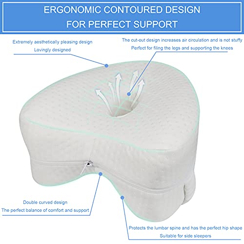 Lunriwis Almohada Entre Piernas Dormir,Cojin Ortopédico Piernas para Las Rodillas, Almohada para Rodillas Almohada ortopédica de Espuma viscoelástica para Pierna y Rodilla,Cojines Rodillas(Blanca)