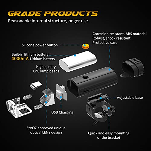 Luz Bicicleta LED Multiple Modos de Iluminación Luces Bicicleta Delantera y Trasera Recargable USB Linterna Batería Impermeable Protección para Ciclismo, Carretera y Montaña