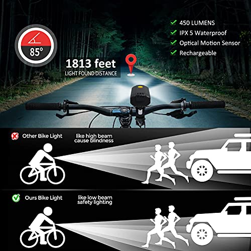 Luz Bicicleta LED Multiple Modos de Iluminación Luces Bicicleta Delantera y Trasera Recargable USB Linterna Batería Impermeable Protección para Ciclismo, Carretera y Montaña