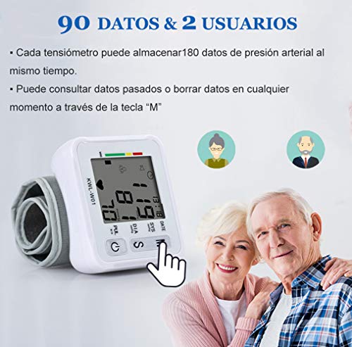 Lvozize Tensiómetro de muñeca, Tensiómetro Digital, Medidor Tension Arterial Aparato Tension Arterial Medición Precisa Con Gran Pantalla LCD/ Memoria (2x99) Regalo para Madres Padres