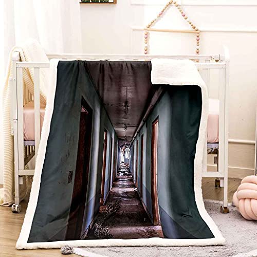 LZRNWP Manta Grande Súper Suave Paseo de la casa ruinosa Manta Polar Microfibra Cálida Acogedora Manta Mullida Transpirable Manta de Colcha Adecuada para Adolescentes Adultos 180x220cm