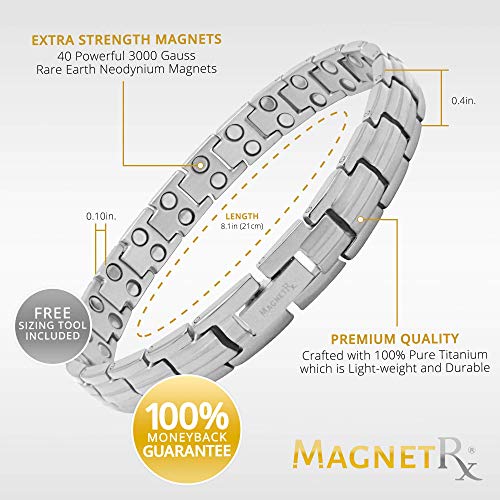 MagnetRX® Pulsera Magnética Terapéutica de Titanio - Brazalete Mujer con Imanes Magnetoterapia para el Alivio de la Artritis y Túnel Carpiano -Tamaño Ajustable con Herramienta Incluida