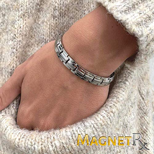 MagnetRX® Pulsera Magnética Terapéutica de Titanio - Brazalete Mujer con Imanes Magnetoterapia para el Alivio de la Artritis y Túnel Carpiano -Tamaño Ajustable con Herramienta Incluida