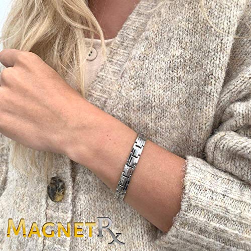 MagnetRX® Pulsera Magnética Terapéutica de Titanio - Brazalete Mujer con Imanes Magnetoterapia para el Alivio de la Artritis y Túnel Carpiano -Tamaño Ajustable con Herramienta Incluida