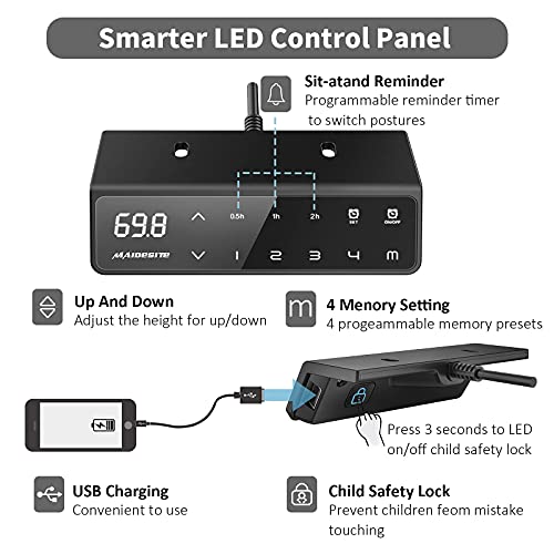 MAIDeSITe Mesa Regulable Altura con 2 Motor, 4 Controlador de Memoria Digital, Funcional Anticolisión, Escritorio de Pie Ajustable Escritorio Electrico