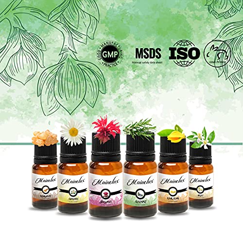 MAINELUX Aceites Esenciales para Humidificador, 100% Natural Puro Aromaterapia Top 6 Set de Regalo de aceites Aromáticos (Neroli, Bergamota, Romero, Yanlg Yanlg, Incienso, Camomila