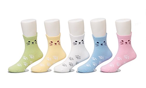 Maiwa - Pack de 5 calcetines, algodón, sin costuras, diseño de gatos(pequeños niños 23-27 EU/14cm-16cm)