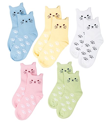 Maiwa - Pack de 5 calcetines, algodón, sin costuras, diseño de gatos(pequeños niños 23-27 EU/14cm-16cm)