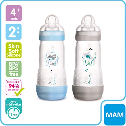 Mam - Set de 2 biberones anticólicos, con de flujo nro. 3, para niño, 320 ml, unisex