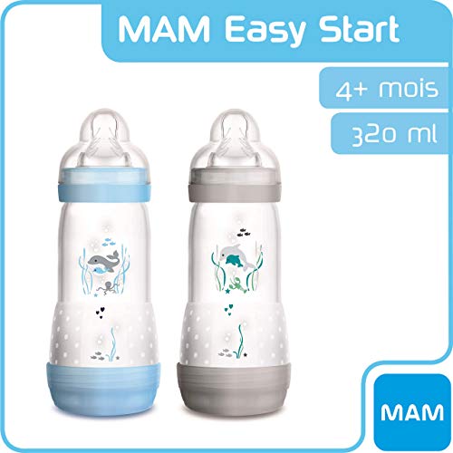 Mam - Set de 2 biberones anticólicos, con de flujo nro. 3, para niño, 320 ml, unisex