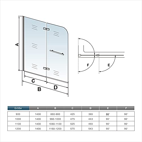 Mampara de Bañera Plegable con Bisagra Cristal Antical 6mm 120x140cm