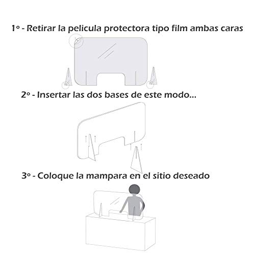 Mampara de protección 100x70cm Grosor 4mm de Metacrilato Transparente con Ventanilla y 2 Bases para Mostrador y Mesa. PRODUCTOS ESTRELLA!! Envío gratis en 1 dia