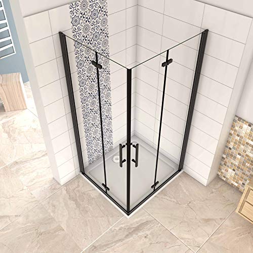 Mampara ducha Cabina de ducha 4 puertas plegables con perfil negro mate,estilo industrial, 5 mm cristal templado, Easyclean 100x70x190cm