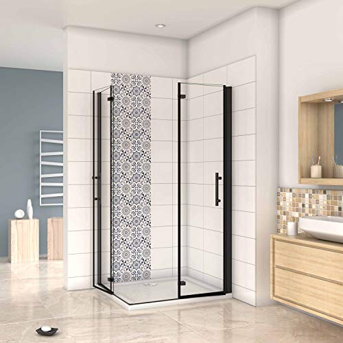 Mampara ducha Cabina de ducha 4 puertas plegables con perfil negro mate,estilo industrial, 5 mm cristal templado, Easyclean 100x70x190cm