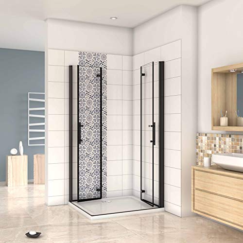 Mampara ducha Cabina de ducha 4 puertas plegables con perfil negro mate,estilo industrial, 5 mm cristal templado, Easyclean 100x70x190cm