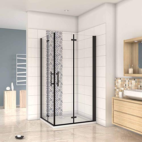 Mampara ducha Cabina de ducha 4 puertas plegables con perfil negro mate,estilo industrial, 5 mm cristal templado, Easyclean 100x70x190cm