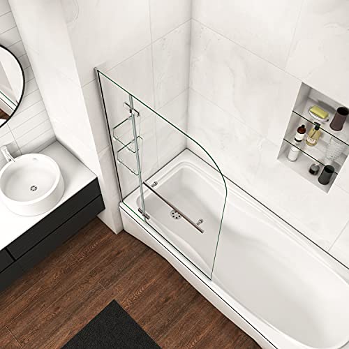 Mamparas de Bañera Biombo de Baño Abatible Cristal Templado 5 MM Estante Toallero, 90x140 CM