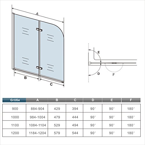 Mamparas de Bañera Plegable Biombo de Baño Abatible, 6 MM Cristal Templado Antical 110x140cm