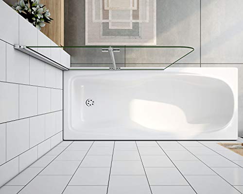 Mamparas de Bañera Plegable Biombo de Baño Abatible, 6 MM Cristal Templado Antical 110x140cm