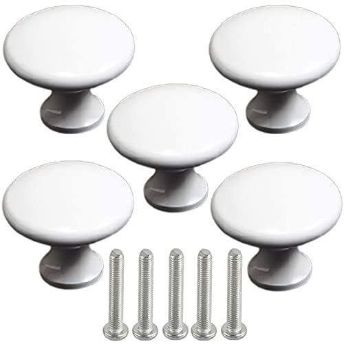 Manija de la Puerta del Cajón Metal 5 Botones Redondos Blancos Perilla de Muebles de Perillas Puerta Redonda 30mm Utilizado Como Tiradores Para Armarios Armarios Cajones Etc(Con Tornillos)