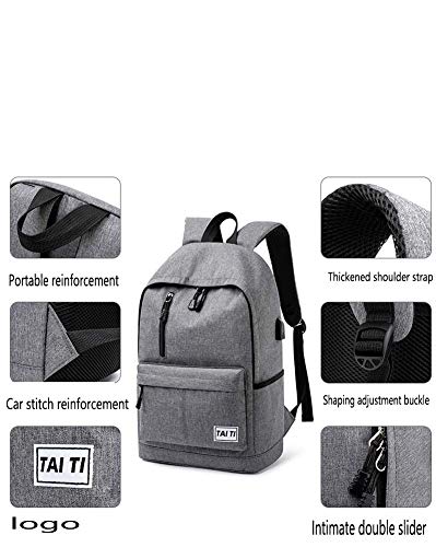 Mankvis Bolsas, Mochilas de Escuela Intermedia Chicos del Campus Bolsa de Ordenador portátil Grandes quistes Recorrido de la Capacidad Repelente al Agua con el Puerto de Carga USB 46 × 19 × CM,Gris