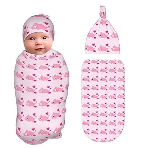 Manta Envolvente para recién Nacidos con Juego de Gorro, Saco Capullo elástico Suave para bebés de 0 a 6 Meses y niñas, Manta Envolvente para recién Nacidos, Mantas receptoras, paño para eructar