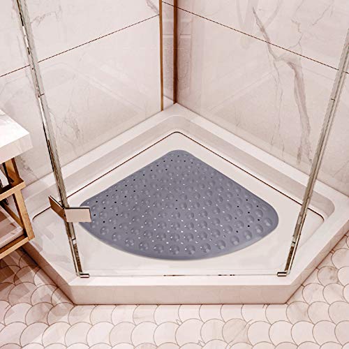 MaoXinTek Alfombrilla de Ducha Antideslizante para Baño 54 x 54 cm Triángulo, con Agujero de Drenaje para Ducha o Bañera, PVC, Antideslizante Estera de Bañera