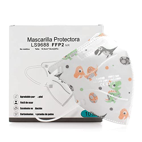 MARARDI Mascarillas FFP2 [Pack 10 Piezas] Homologadas [Pequeños Dinos] Alta Filtración [Talla Pequeña] con Pinza Nasal Ajustables Plegables [No Reutilizables] Desechables 5 Capas Bolsa Individual