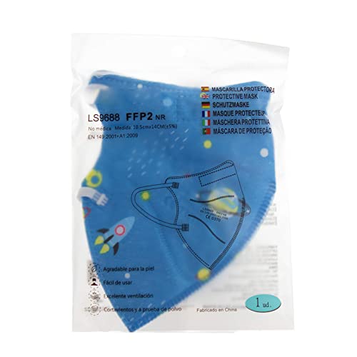 MARARDI Mascarillas FFP2 [Pack 10 Piezas] Homologadas [Planetas Azul] Alta Filtración [Talla Pequeña] con Pinza Nasal Ajustables Plegables [No Reutilizables] Desechables 5 Capas Bolsa Individual