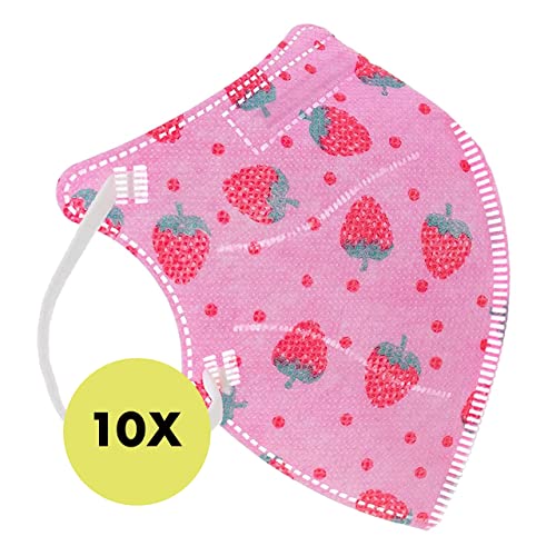 MARARDI Mascarillas FFP2 [Pack 10 Piezas] Homologadas [Rosa Fruta Fresa] Alta Filtración [Talla Pequeña] con Pinza Nasal Ajustables Plegables [No Reutilizables] Desechables 5 Capas Bolsa Individual