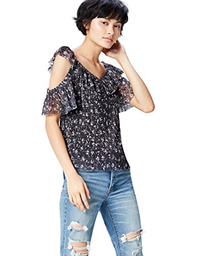 Marca Amazon - find. Blusa con Hombros al Aire de Encaje para Mujer, Multicolor (Multicoloured), 40, Label: M