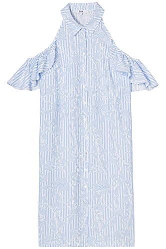 Marca Amazon - find. Camisa de Rayas con Hombros al Aire para Mujer, Azul (Blue Stripe), 40, Label: M