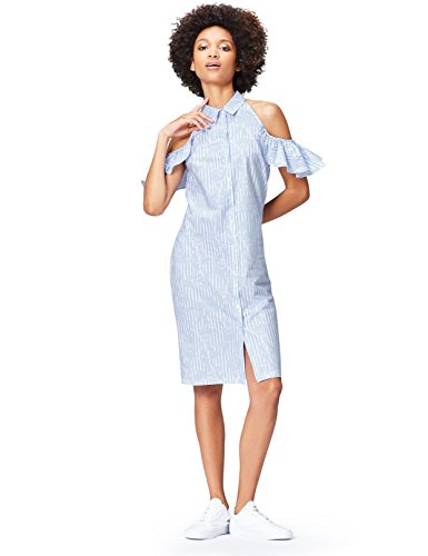 Marca Amazon - find. Camisa de Rayas con Hombros al Aire para Mujer, Azul (Blue Stripe), 40, Label: M