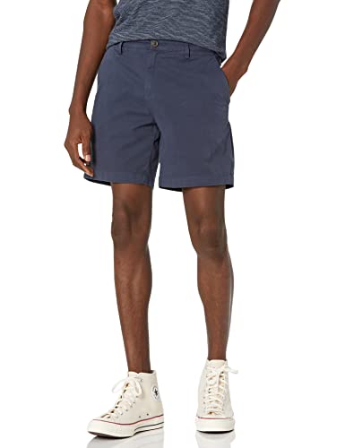 Marca Amazon – Goodthreads – Pantalón corto chino, cómodo y elástico sin pinzas en la parte delantera con tiro de 18 cm para hombre, Azul (Navy Nav), W34 (Talla del fabricante: 34)