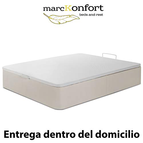 marckonfort Canapé abatible Space 160X200 tapizado con Piel sintética Color Piedra, Gran Capacidad 36 cm Altura Total y 29 cm Altura Interna