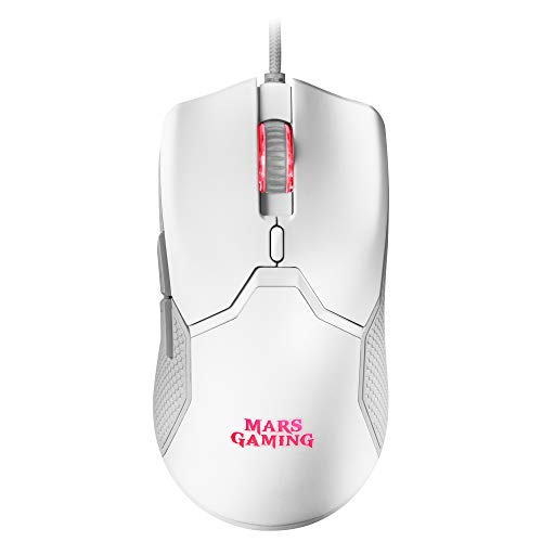 Mars Gaming MMVW, Ratón Gaming RGB Ultraligero 69g, 10000DPI, Cable Feather, Blanco