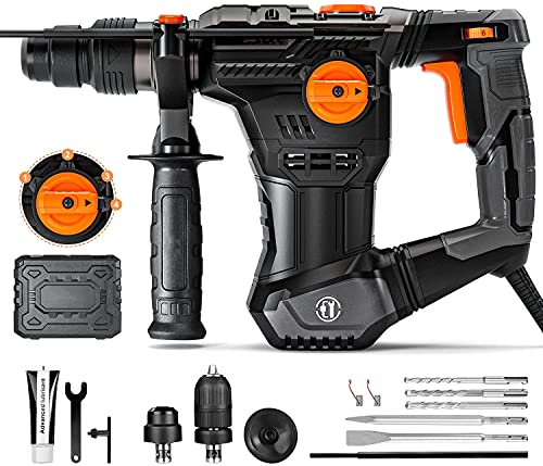 Martillo Percutor, Martillo Perforador, 5J Energía de Impacto, SDS Plus Mandril, 4 Funciones en 1 con Embrague de Seguridad, Utilizado para Concreto, Metal y Piedra - TRH02A