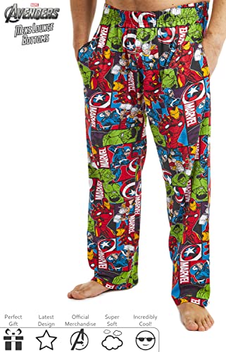 Marvel Pijama Hombre, Pantalones Largos de Pijama para Hombres Avengers, con Iron Man Capitan America Hulk y Thor, Ropa de Dormir 100% Algodon, Regalos Originales para Hombres (M)