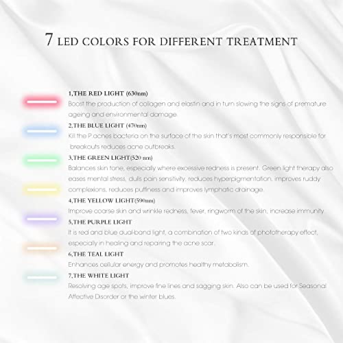 Máscara facial LED Terapia de luz, 7 colores Máscara LED para la piel - Máscara de belleza de fotones faciales con luz azul y roja para rejuvenecimiento y estiramiento de la piel