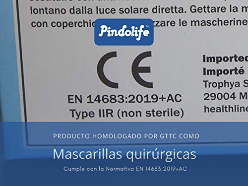 Mascarilla facial de 3 capas Tipo IIR con 98% de filtración, Marcado CE (Paquete de 50 unidades)