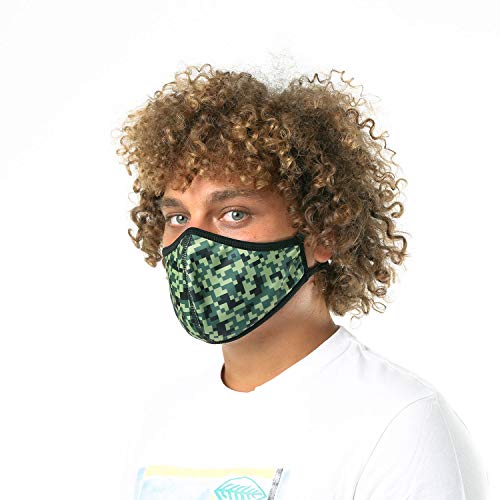 MASCARILLA HIGIÉNICA DE TELA ESTAMPADA CAMUFLAJE MILITAR, REUTILIZABLE, unisex, talla adulto