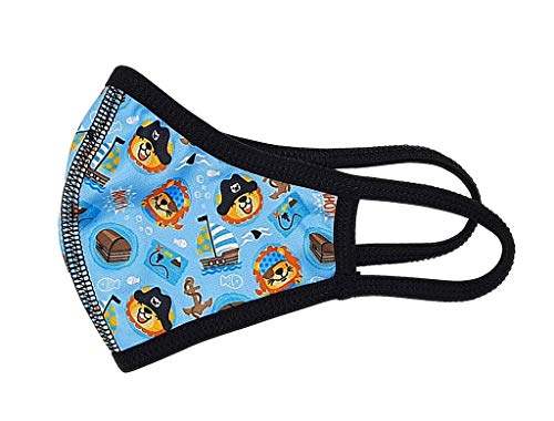 Mascarillas Chulas MASCARILLA HIGIÉNICA DE NIÑOS AZUL CON ESTAMPADO PIRATA, DE TELA REUTILIZABLE,unisex, talla niños