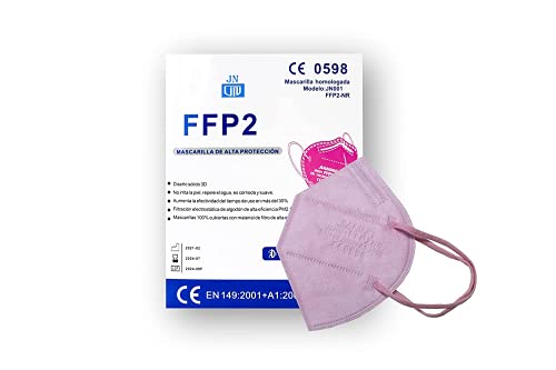 Mascarillas FFP2 Desechables colores 20 pcs Homologadas de 5 Capas de Filtro,Sin válvula Certificado Alta eficiencia Filtración Bacteriana Marcado CE 0598 - EU. (Rosa 20 UND)