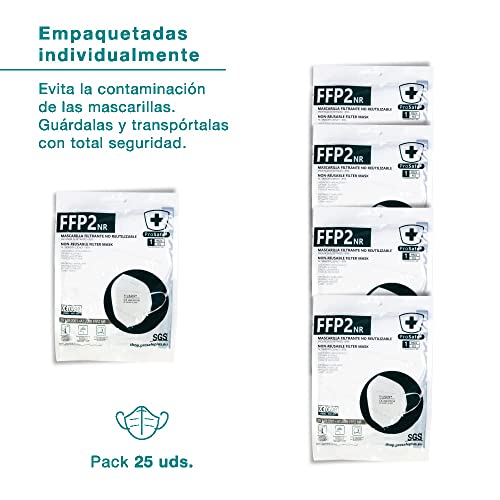 Mascarillas FFP2 NR (25 uds.) - 95% Protección antibacteriana y antipolvo - 5 Capas (Blanco)