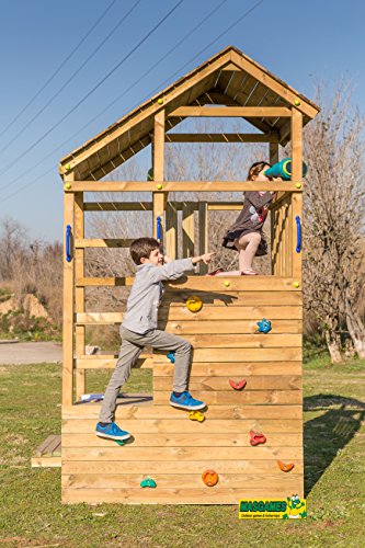 | MASGAMES | Parque infantil MASGAMES TEIDE XL | Altura plataforma 150 cm | Rampa de tobogán con conector a manguera | Pared de escalada | Anclajes incluidos | Homologado para uso doméstico |