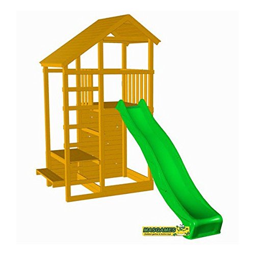 | MASGAMES | Parque Infantil Teide XL con escalera de mono | Altura plataforma 150 cm | Rampa de tobogán con conector a manguera | Anclajes incluidos |