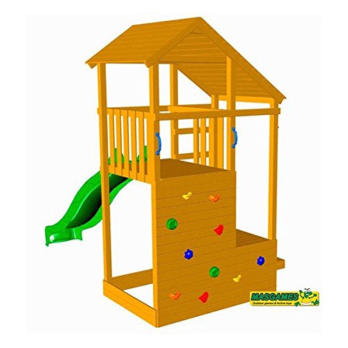 | MASGAMES | Parque Infantil Teide XL con escalera de mono | Altura plataforma 150 cm | Rampa de tobogán con conector a manguera | Anclajes incluidos |